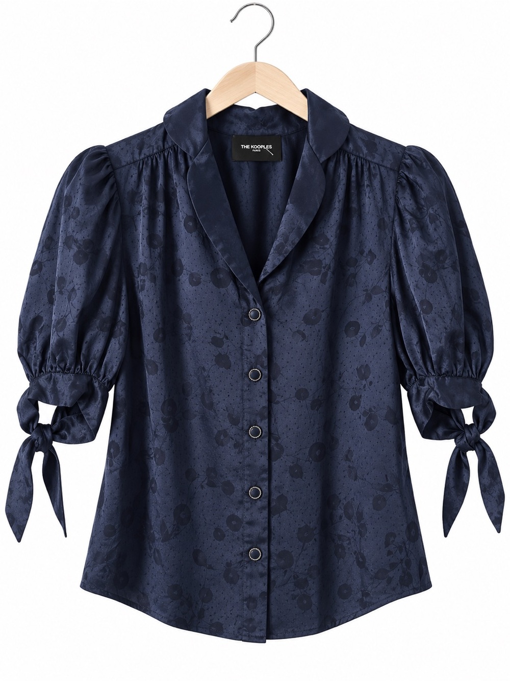 The Kooples Navy Floral Jacquard Puff-Sleeve Button-Down Blouse-2